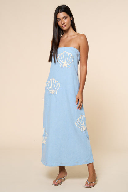 Strapless Shell Embroidered Maxi Dress - 606River