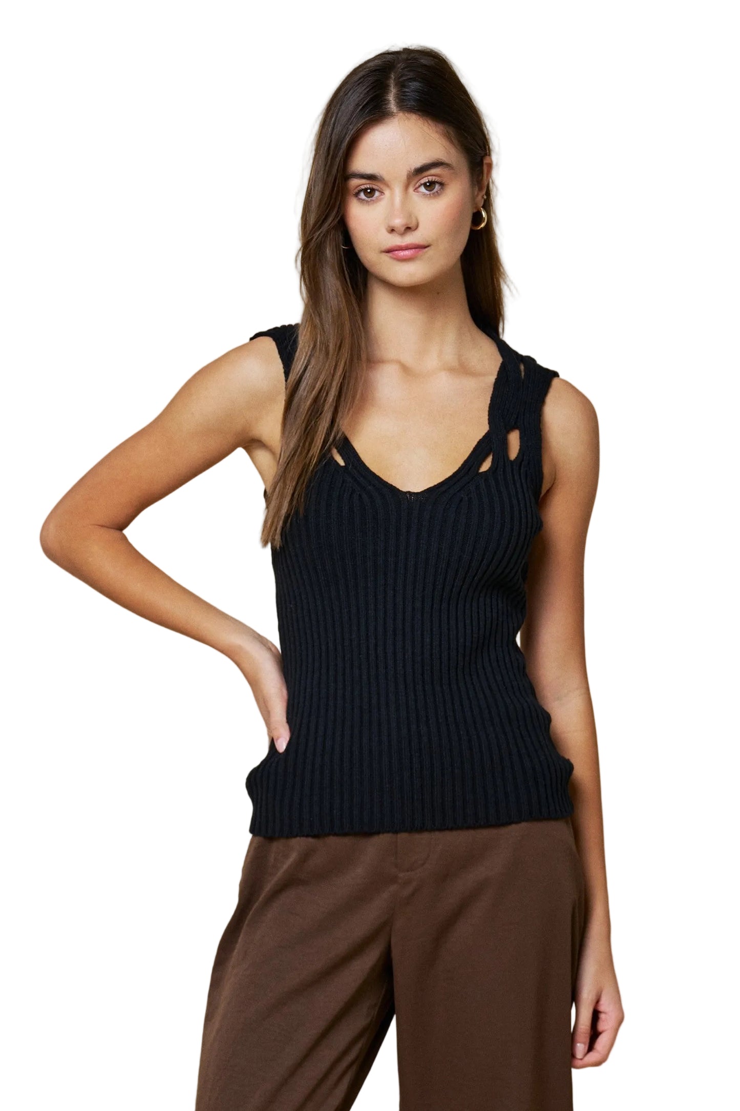 Black Ribbed Cut Out Top - 606River