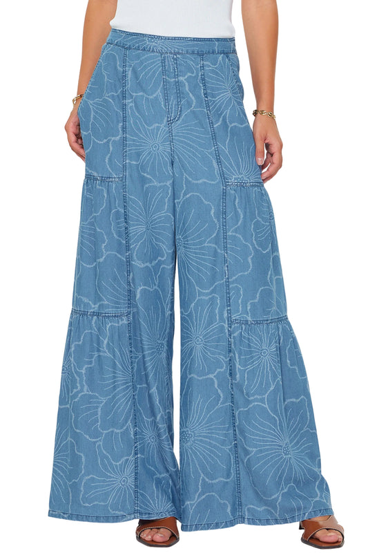 Floral Denim Chambray Pull On Pant - 606River