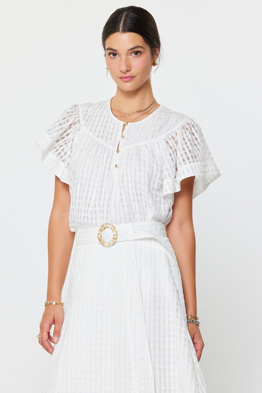 White Romantic Summer Flutter Sleeve Top