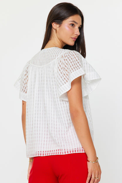 White Romantic Summer Flutter Sleeve Top