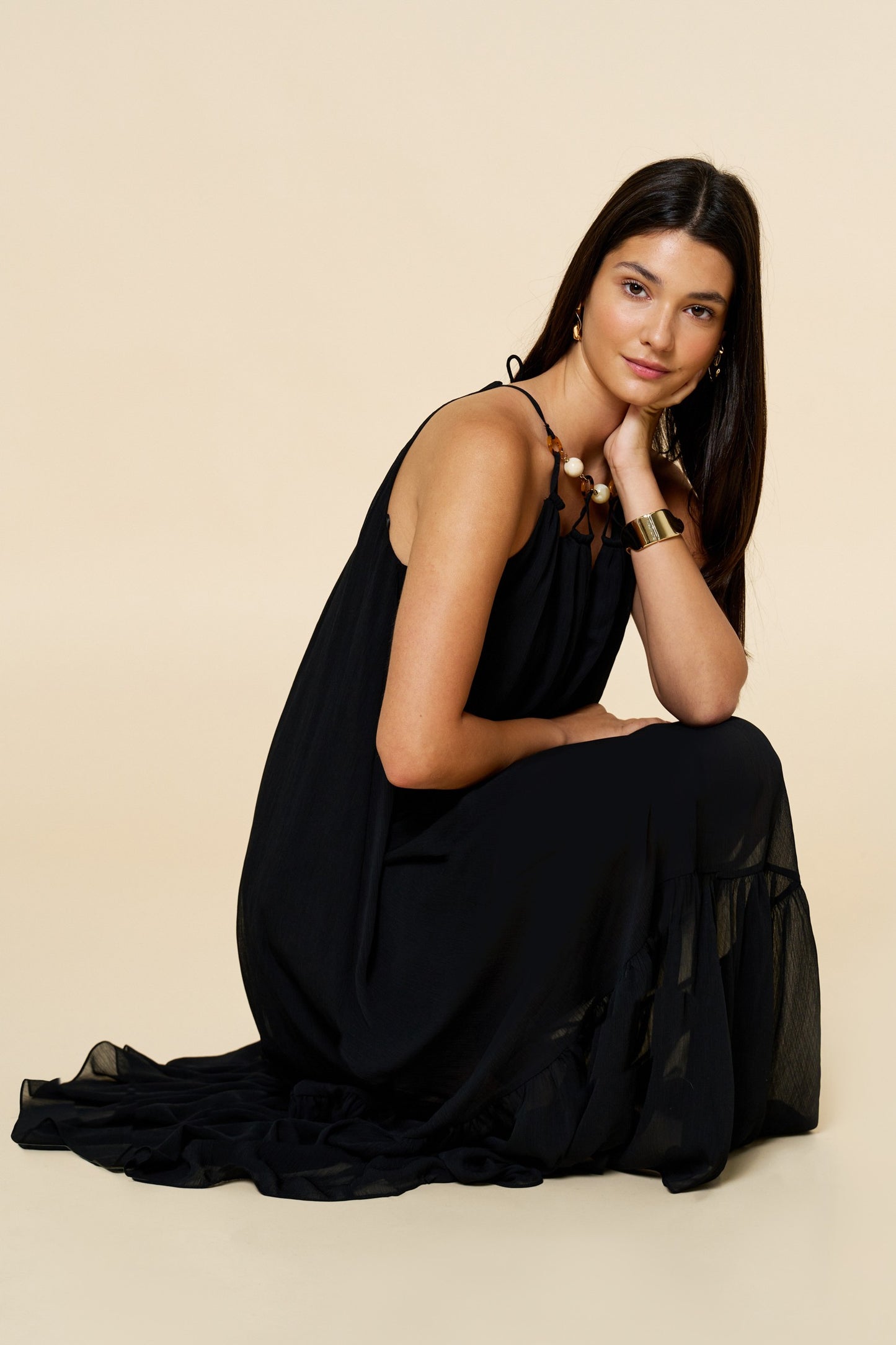 Black Beaded Keyhole Sleeveless Maxi Dress - 606River