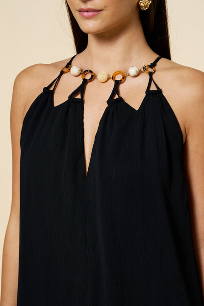 Black Beaded Keyhole Sleeveless Maxi Dress - 606River