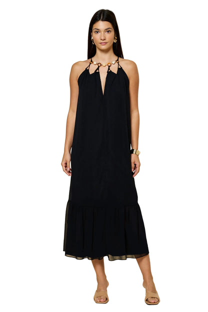 Black Beaded Keyhole Sleeveless Maxi Dress - 606River