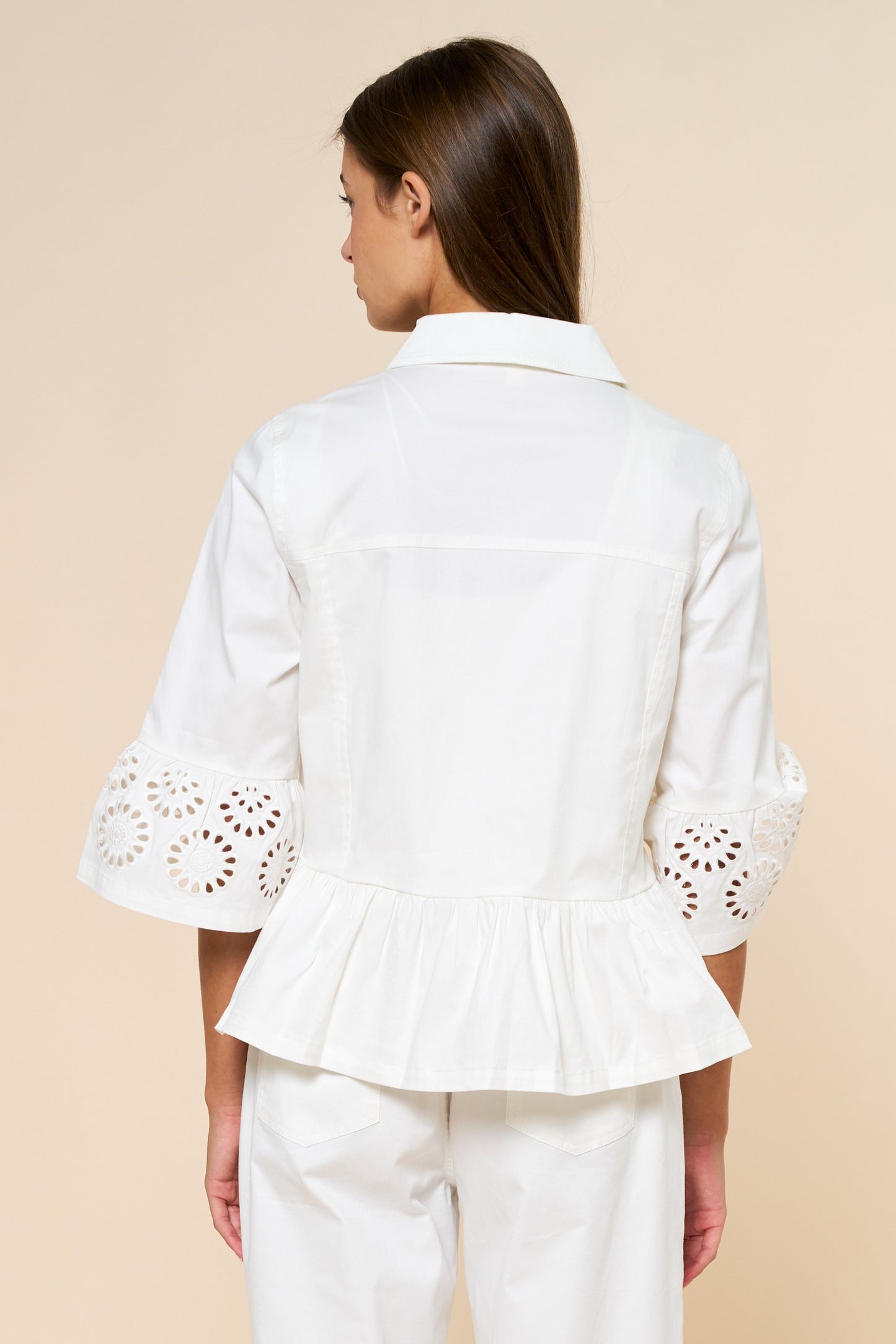 Embroidery Peplum White Jacket Top - 606River