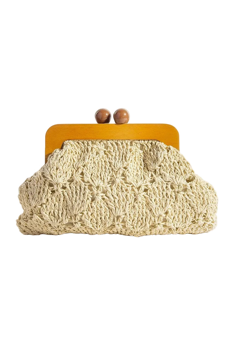 Ivory Woven Natural Straw Clutch Bag - 606River