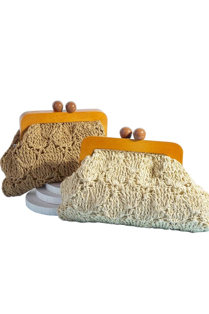 Ivory Woven Natural Straw Clutch Bag - 606River