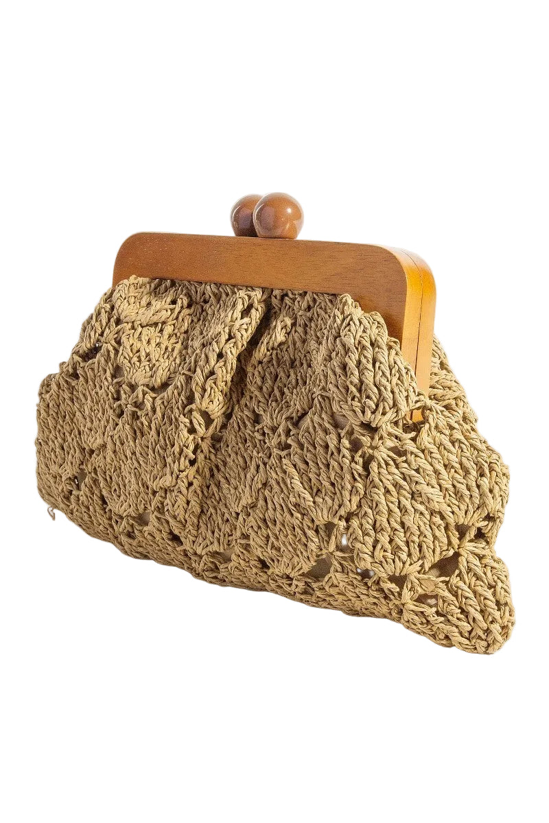 Ivory Woven Natural Straw Clutch Bag - 606River