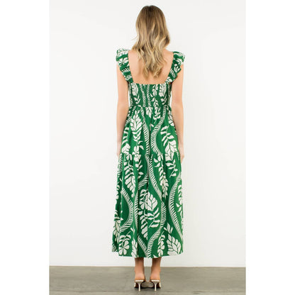 Flutter Sleeve Leaf Print Maxi Dress - 606River