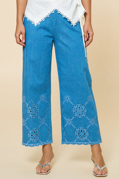 Embroidery Scallop Denim Pant - 606River