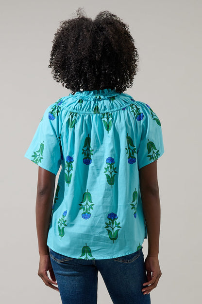 Blue Green Floral Smock Top