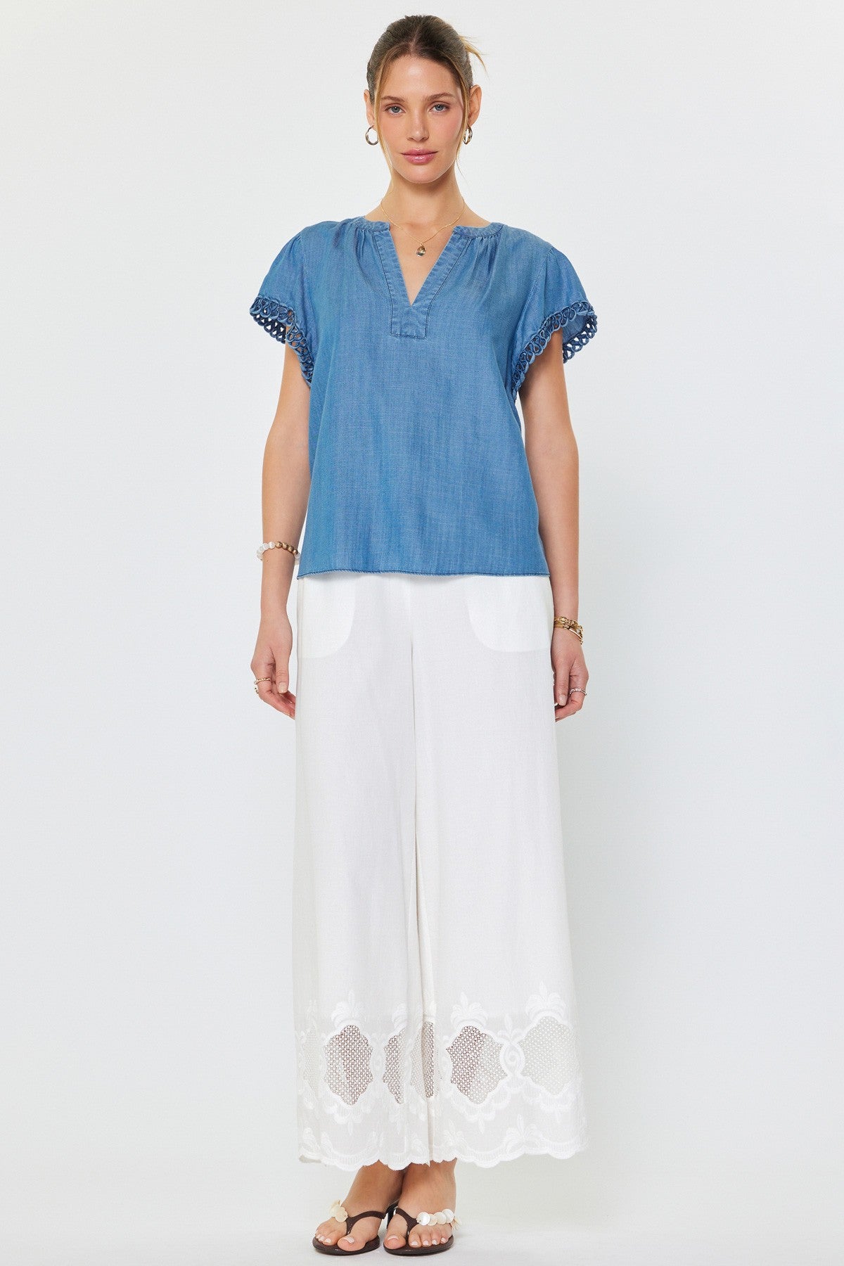 Chambray Blue V-Neck Top - 606River