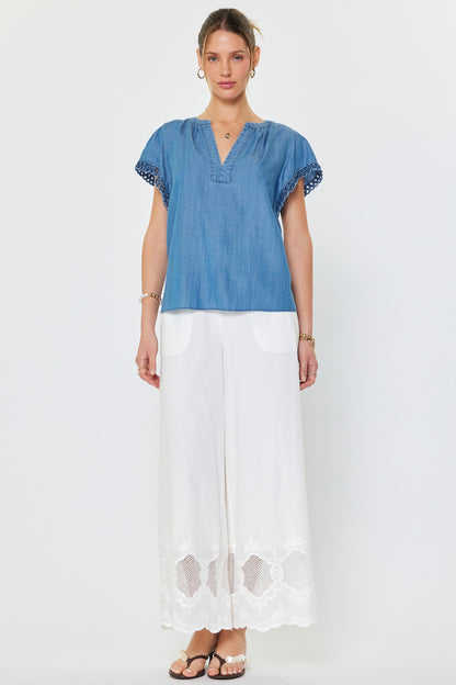 Chambray Blue V-Neck Top - 606River