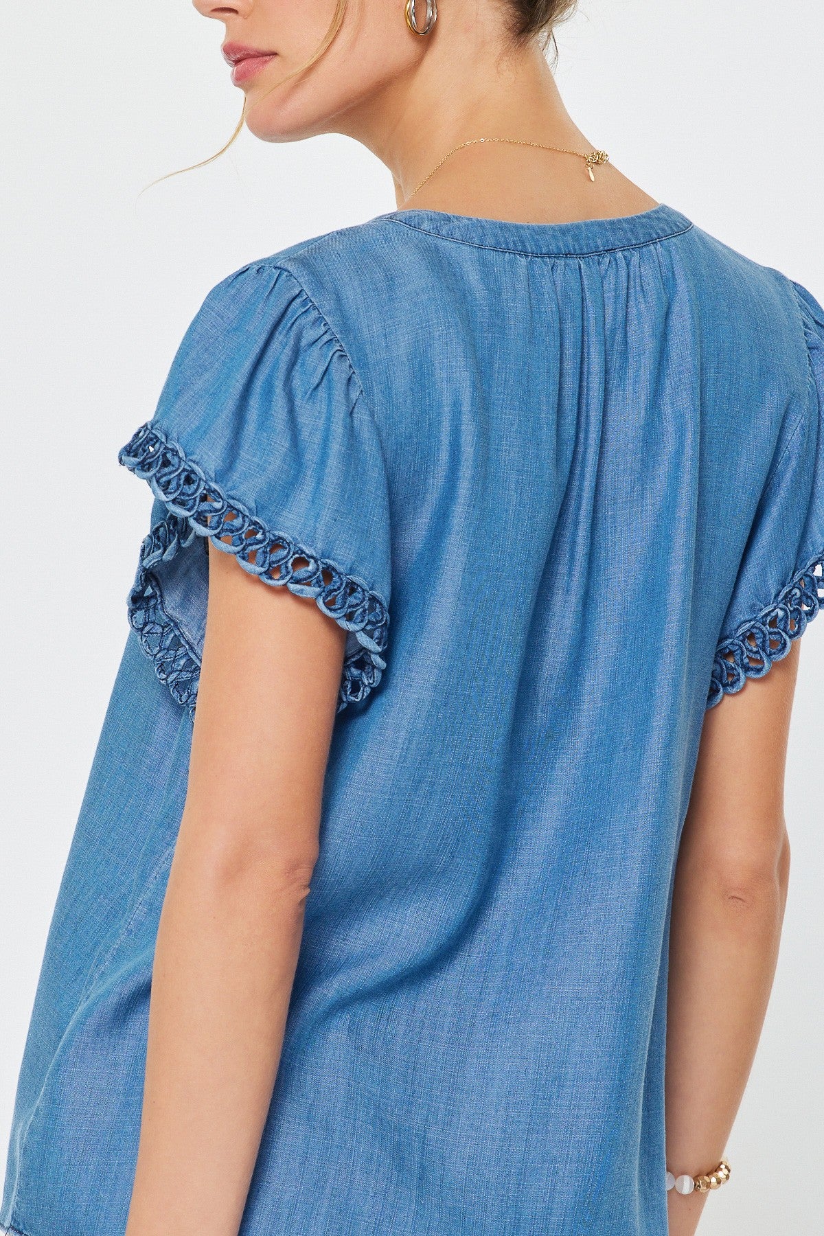 Chambray Blue V-Neck Top - 606River