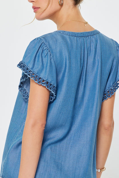 Chambray Blue V-Neck Top - 606River