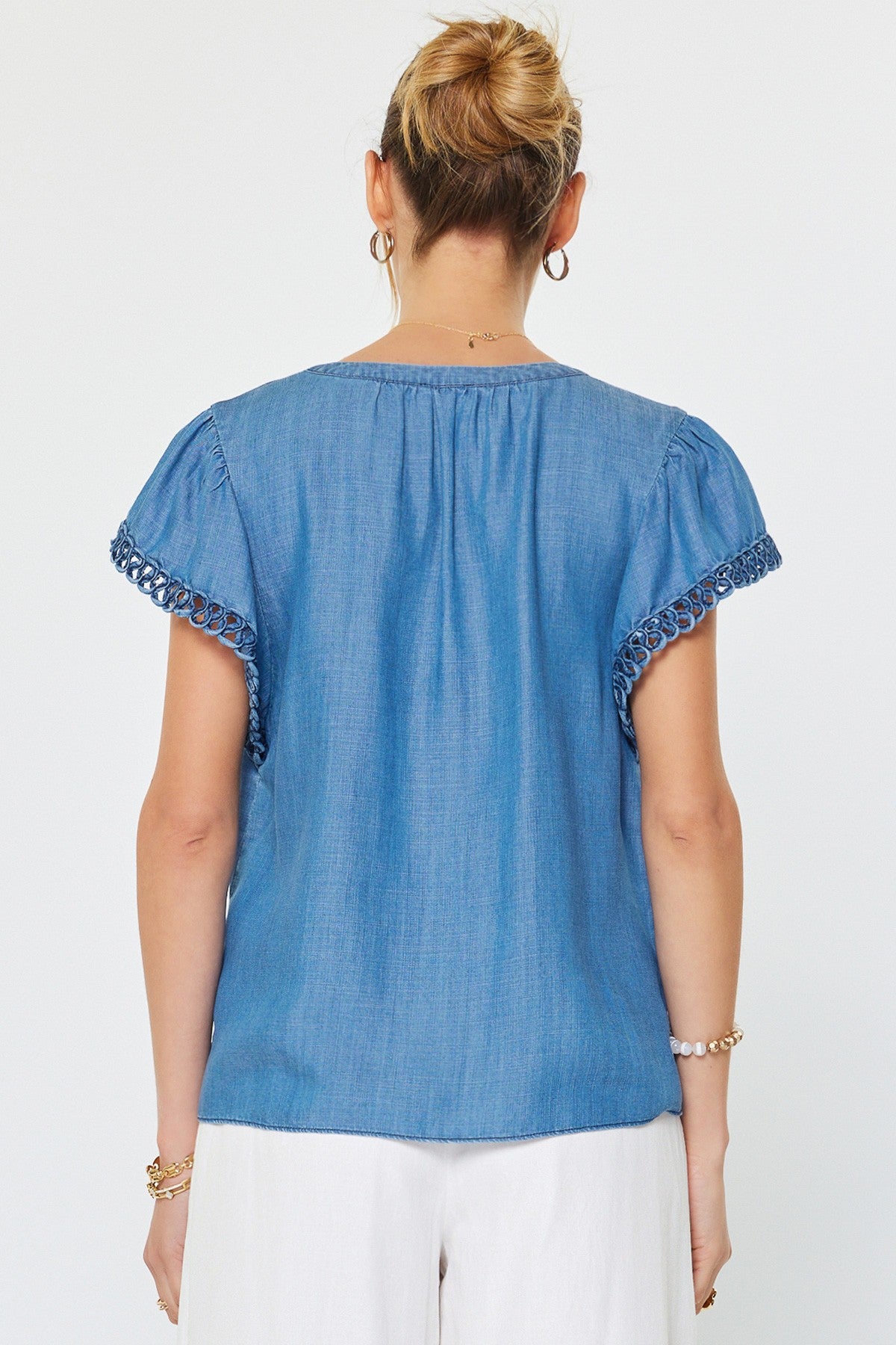 Chambray Blue V-Neck Top - 606River