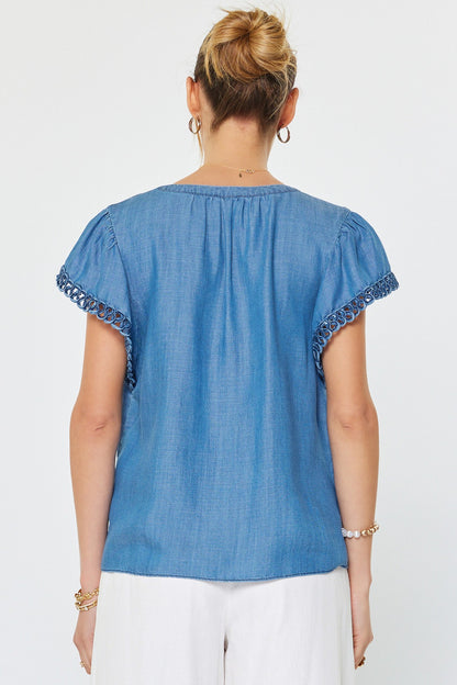 Chambray Blue V-Neck Top - 606River