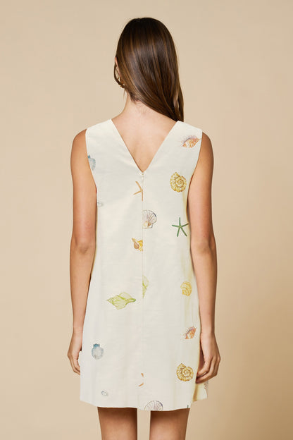 Beige Linen Dress Shell Print - 606River