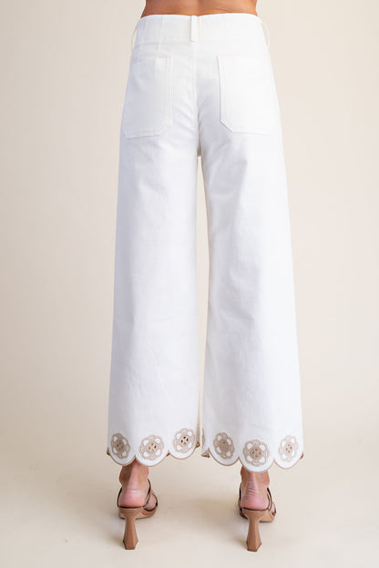 Colette White Scallop Cotton Pant