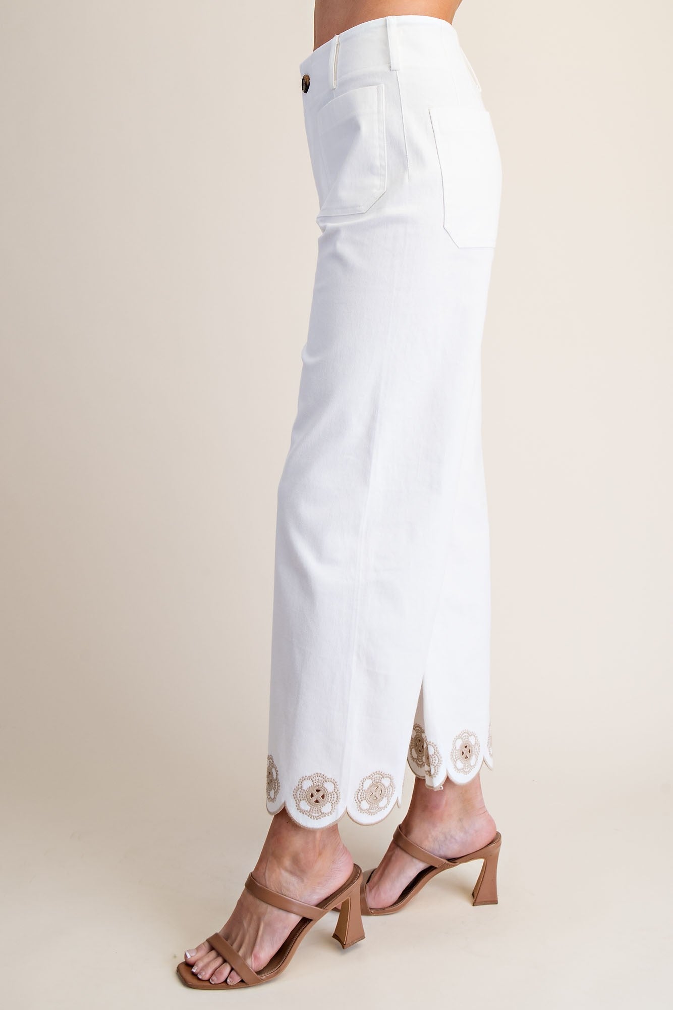 Colette White Scallop Cotton Pant