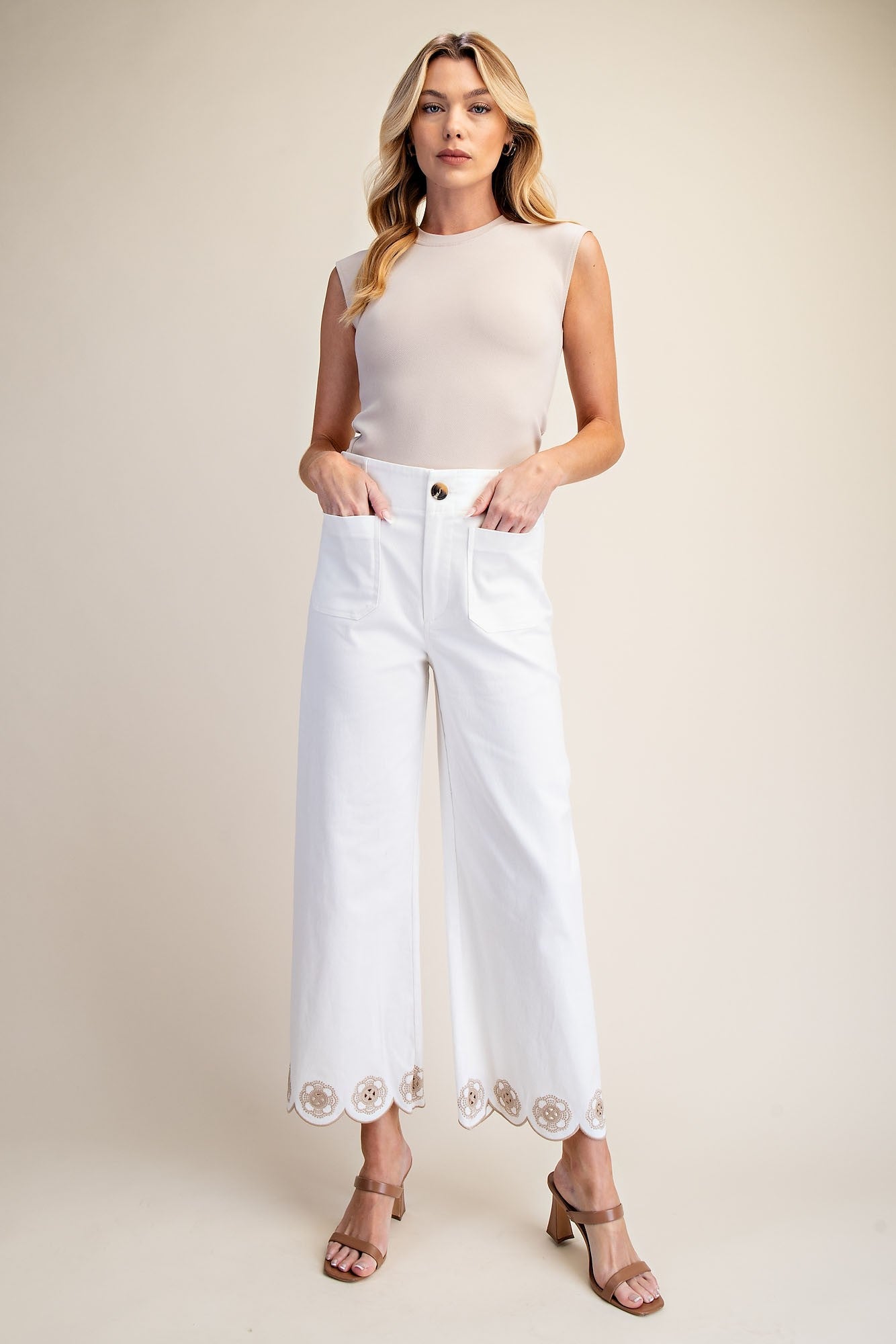 Colette White Scallop Cotton Pant