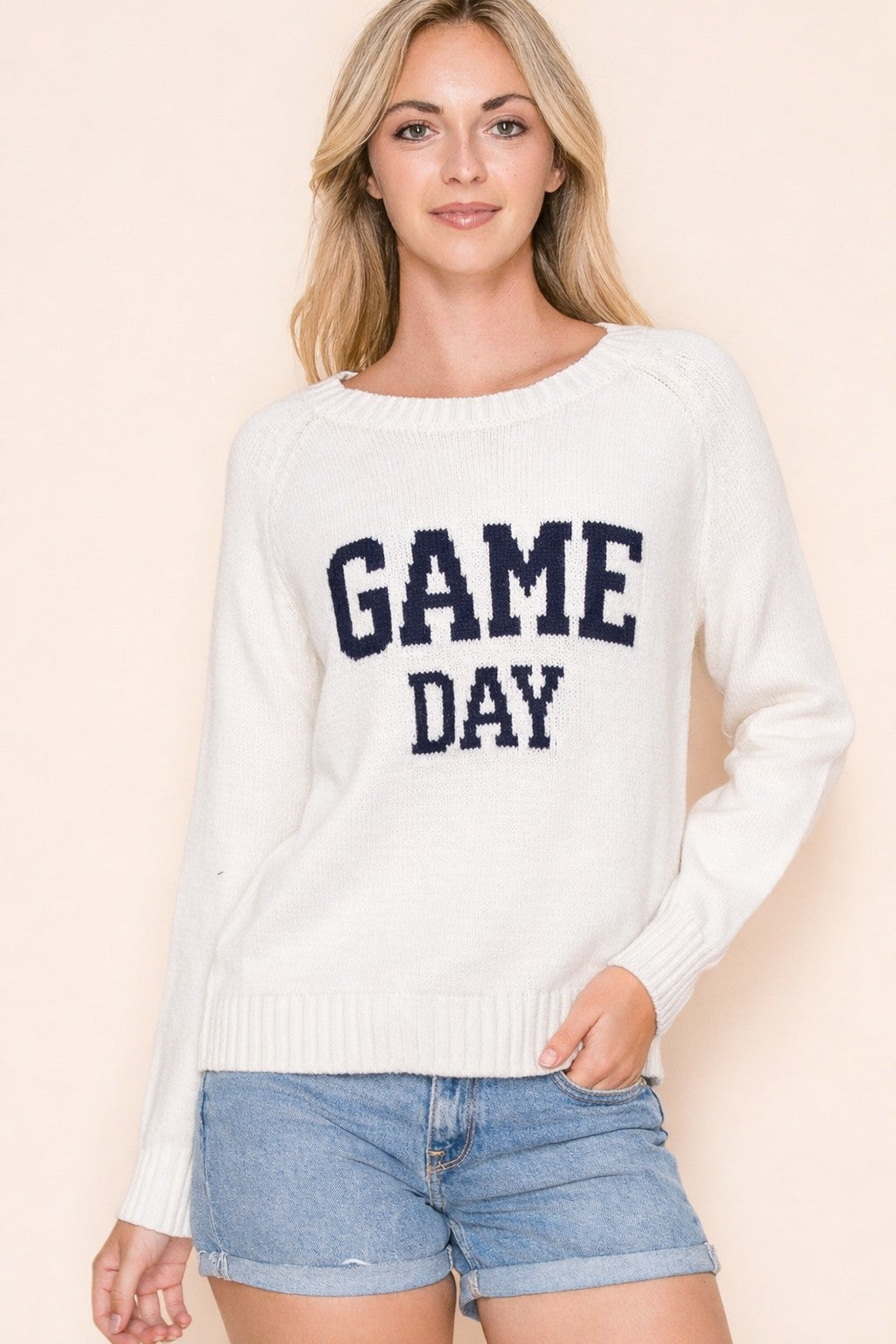 Game Day Cream Blue Sweater