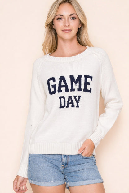Game Day Cream Blue Sweater