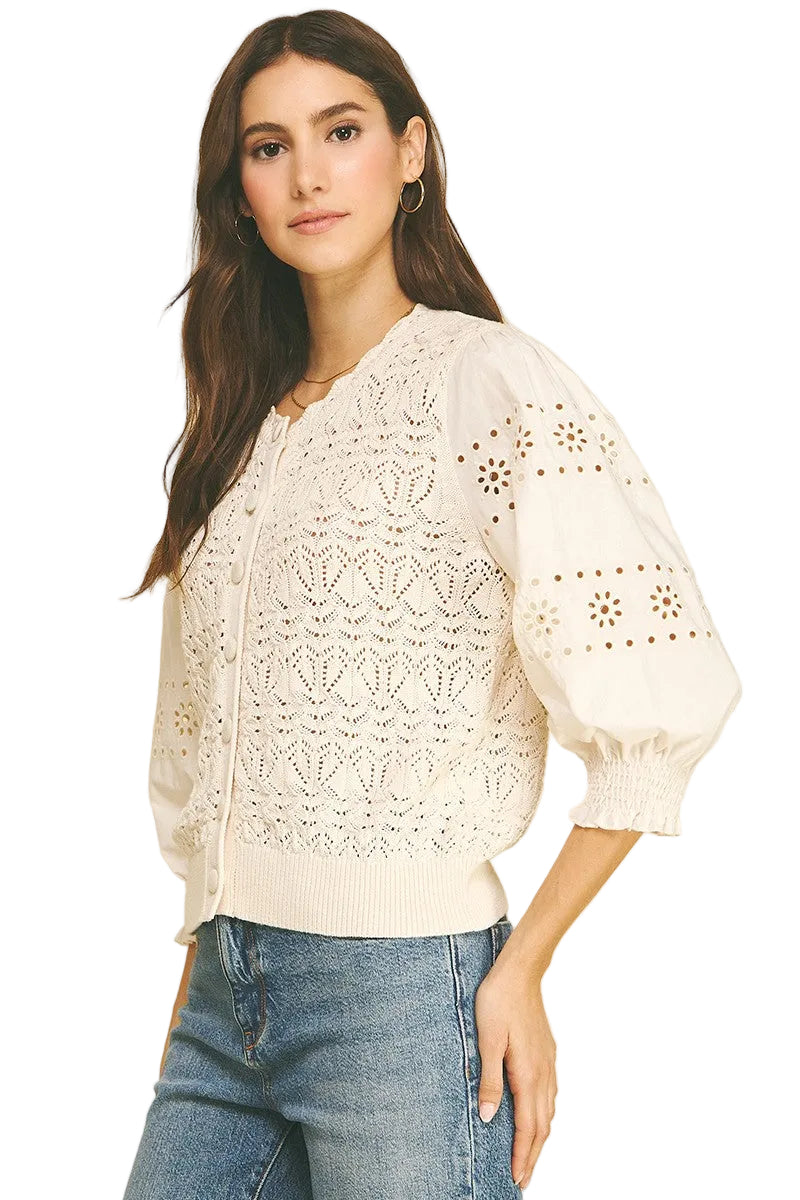 Cardigan Button Down Ivory Sweater