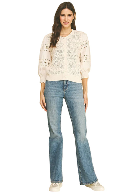 Cardigan Button Down Ivory Sweater