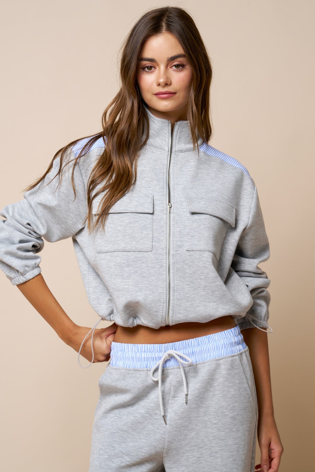 Sweatshirt Light Grey Zip Up Top