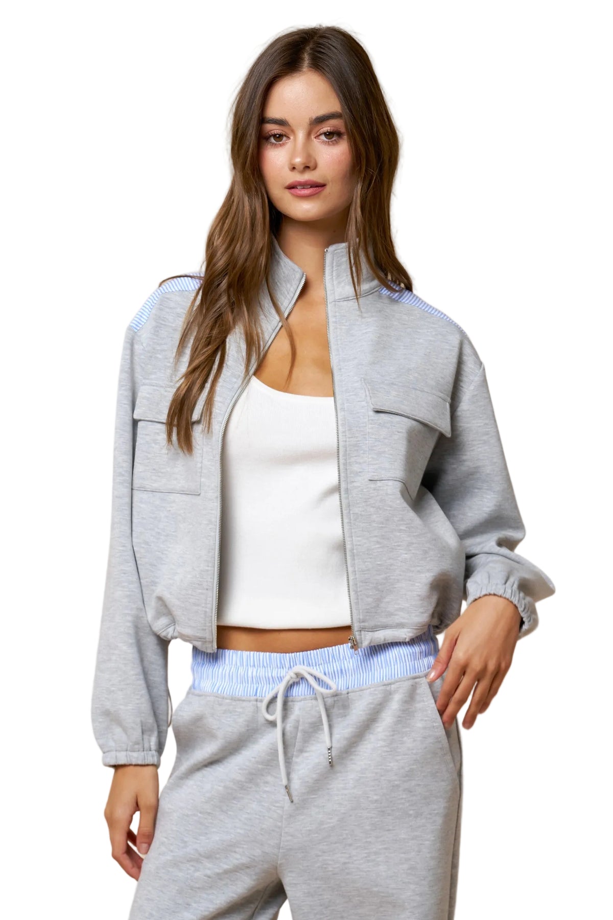 Sweatshirt Light Grey Zip Up Top