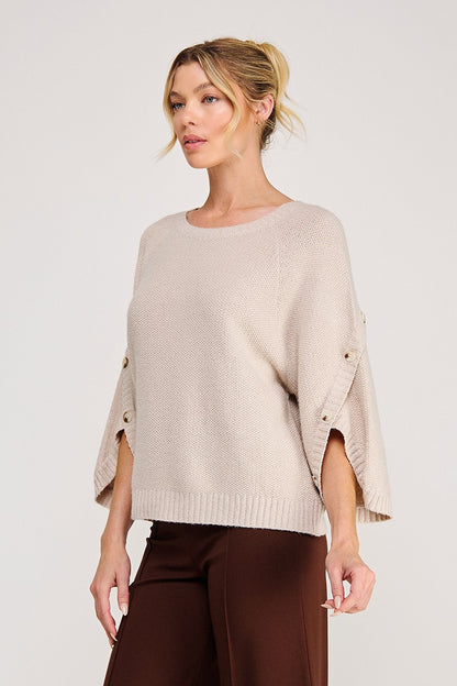 Nuetral Soft Sweater With Button Detail