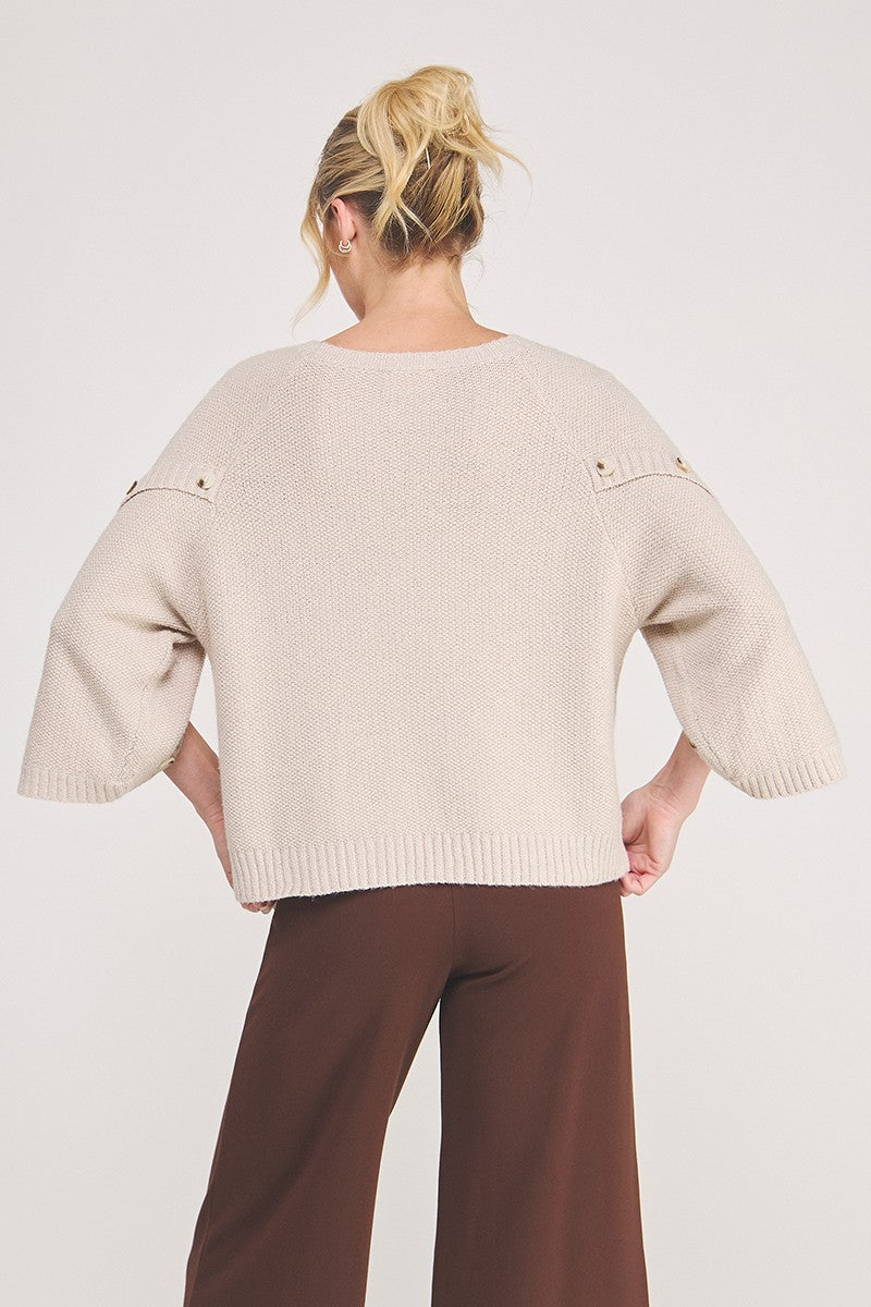 Nuetral Soft Sweater With Button Detail