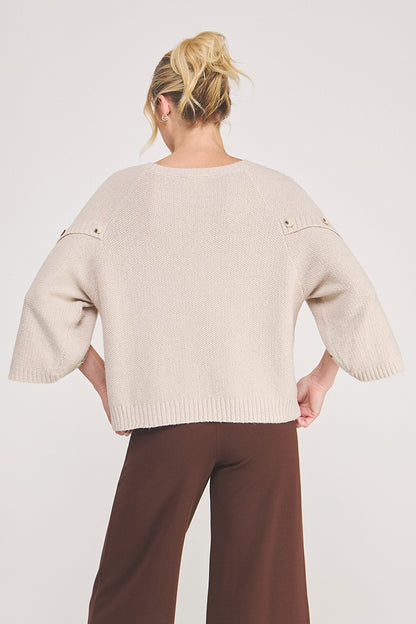 Nuetral Soft Sweater With Button Detail