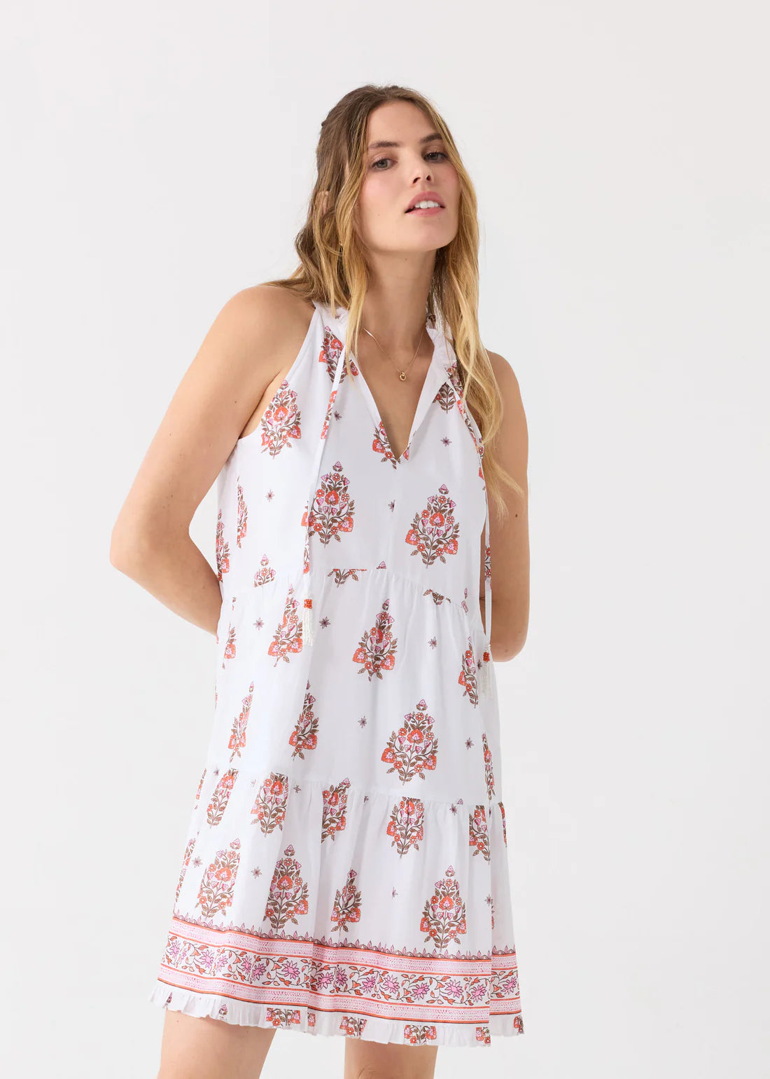 Amelia Cotton White Floral Print Dress