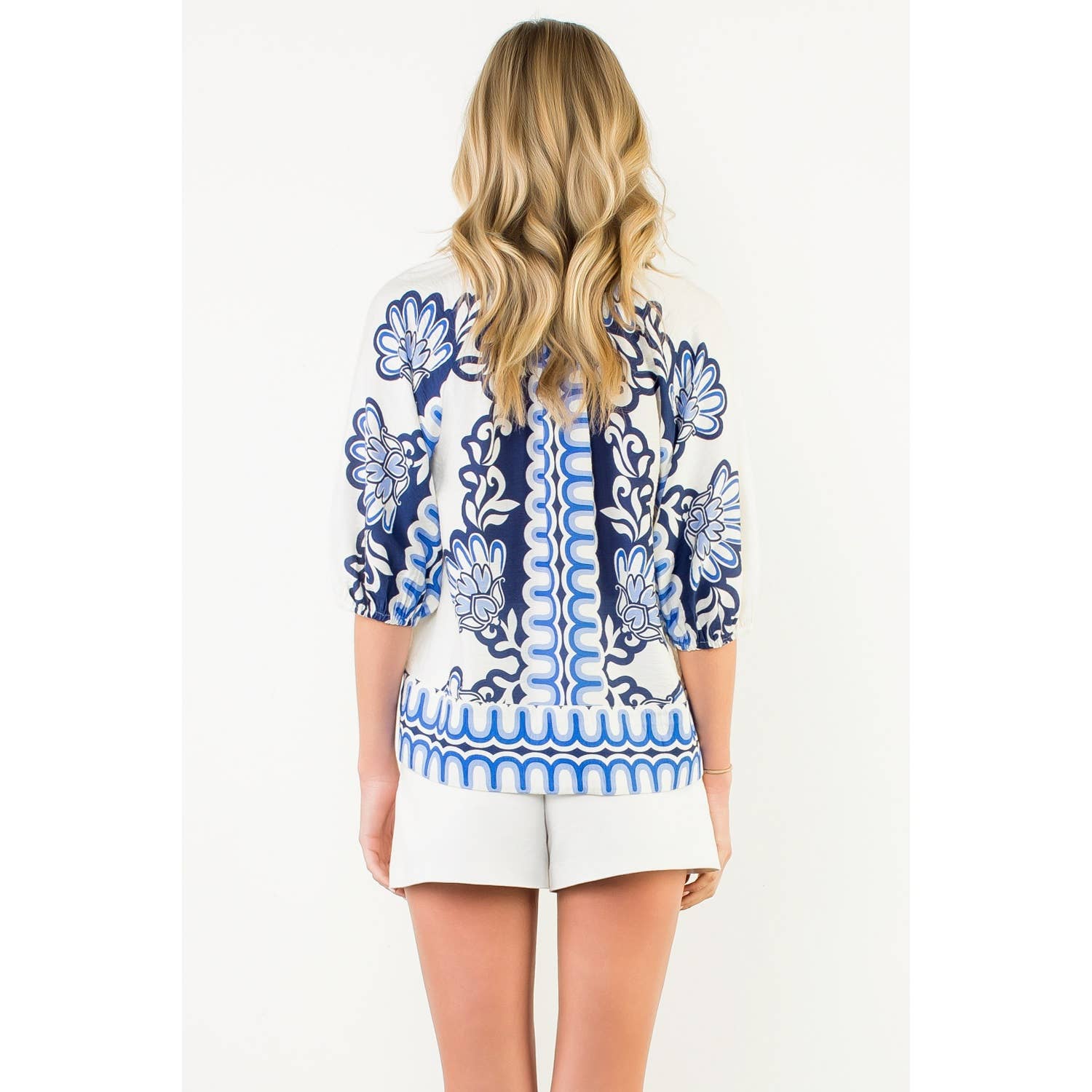 Flower Print Balloon Sleeve Top - 606River