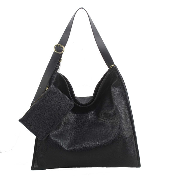 Black Large Vegan Leather Hobo Bag