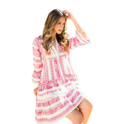 Boho Pink Tiered Embroiderd Dress - 606River