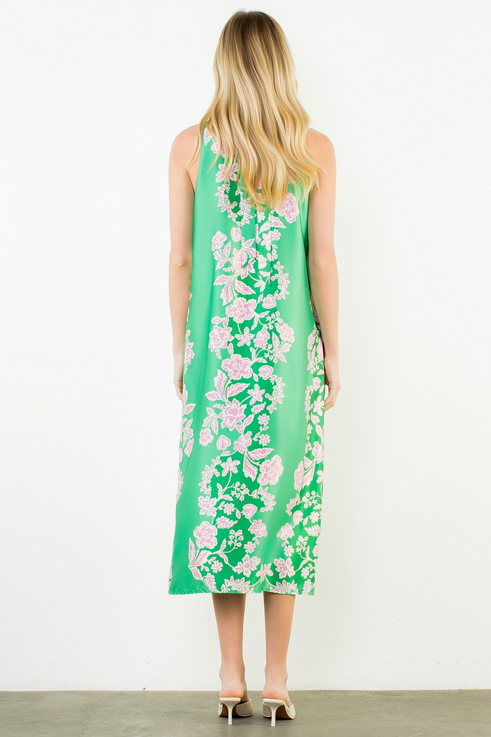 THML Green Pink Floral Maxi Dress