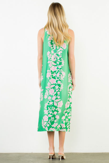 THML Green Pink Floral Maxi Dress