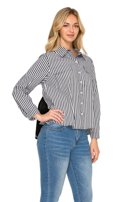 Black Stripe Oxford Button Up Top by Joh
