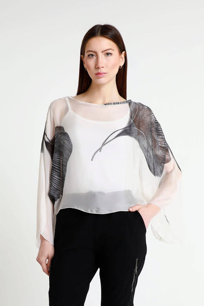 Sofita Leaf 3/4 Sleeve Cropped Silk Kaftan (BQ200E) - 606River