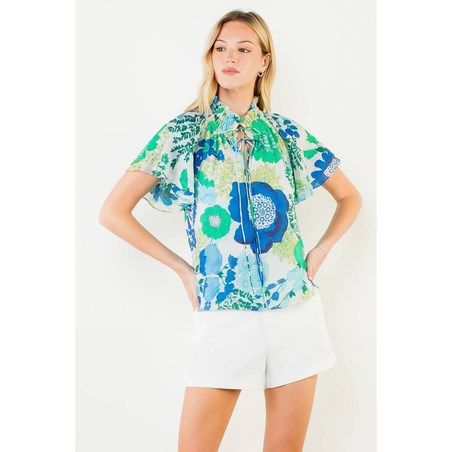 Floral Print Top With Tie Detail - 606River