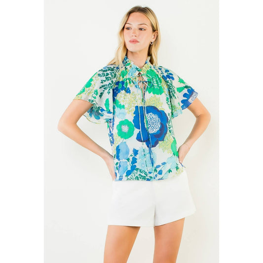 Floral Print Top With Tie Detail - 606River