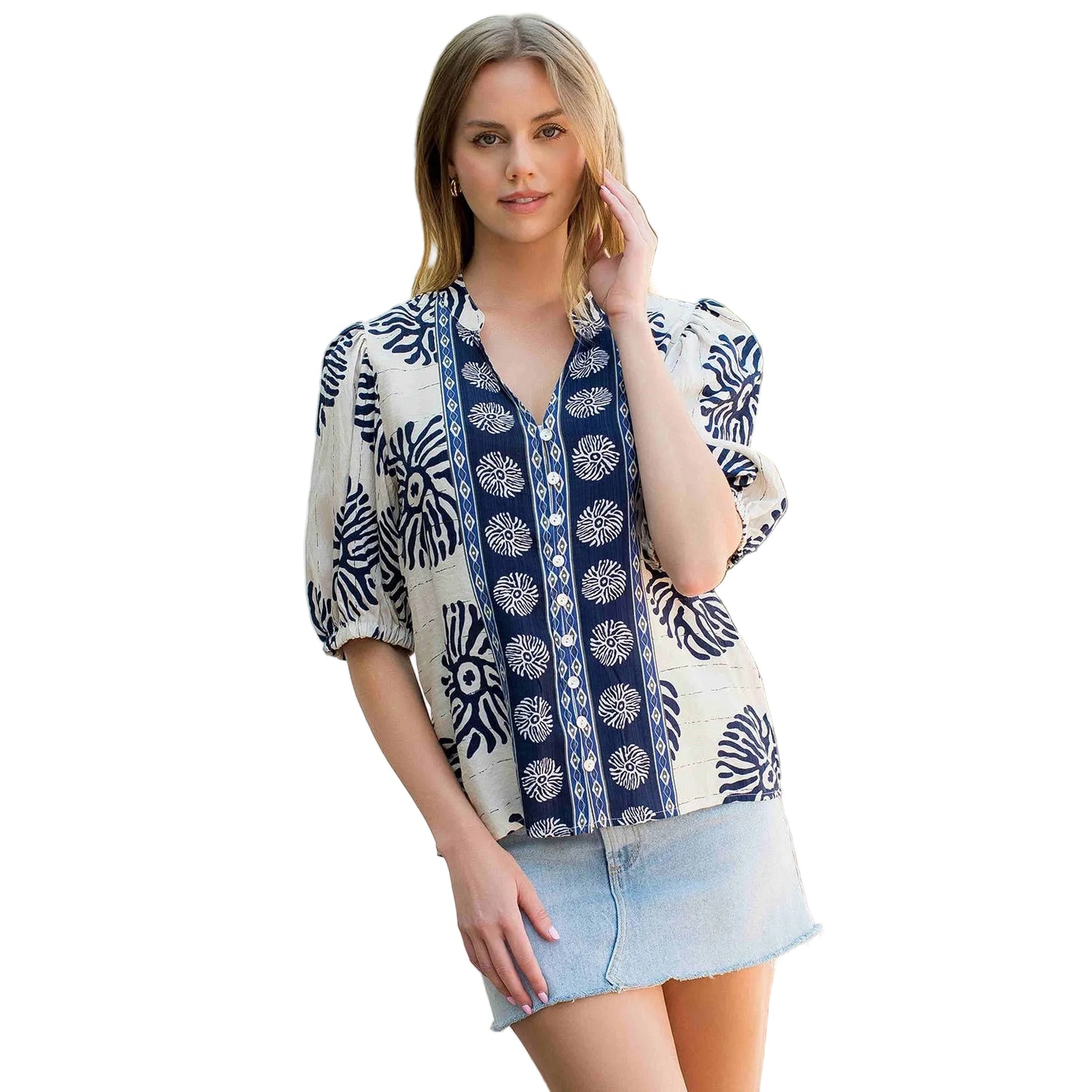 Navy Print Abstract Top - 606River