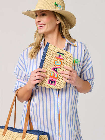 "BEACH" STRAW ZIP POUCH,NATURAL - 606River
