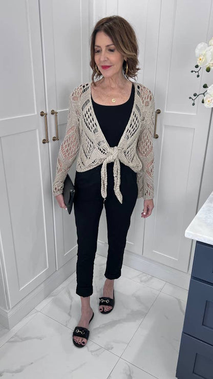 Kandra Open Knit Tie Front Bolero (CLS303) - 606River