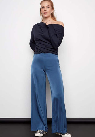 DIMITRA SOLID SATIN WIDE-LEG PANT