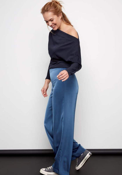 DIMITRA SOLID SATIN WIDE-LEG PANT