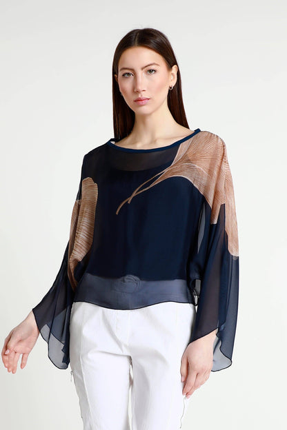Sofita Leaf 3/4 Sleeve Cropped Silk Kaftan (BQ200E) - 606River